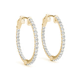 14K Yellow Gold Round Diamond Hoop Earrings