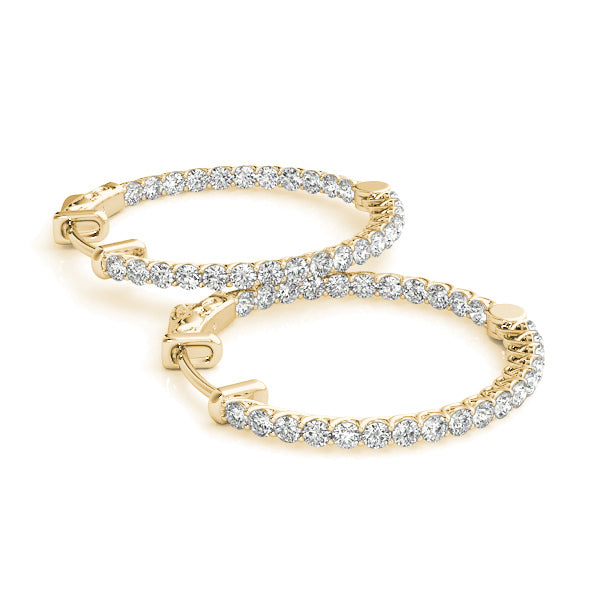 14K Yellow Gold Round Diamond Hoop Earrings