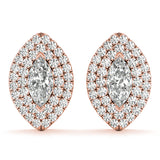 14K Rose Gold Marquise Diamond Halo Earrings