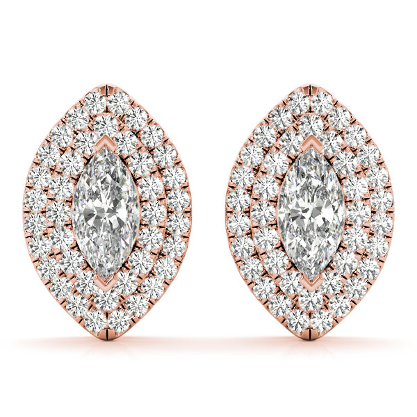 14K Rose Gold Marquise Diamond Halo Earrings