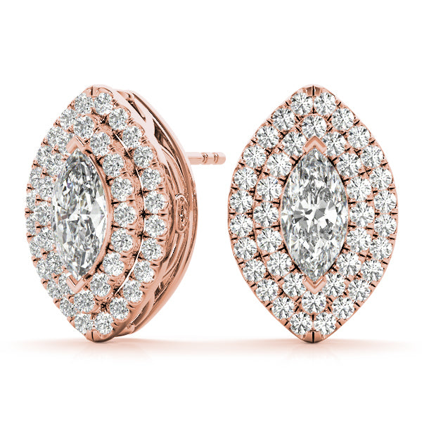 14K Rose Gold Marquise Diamond Halo Earrings