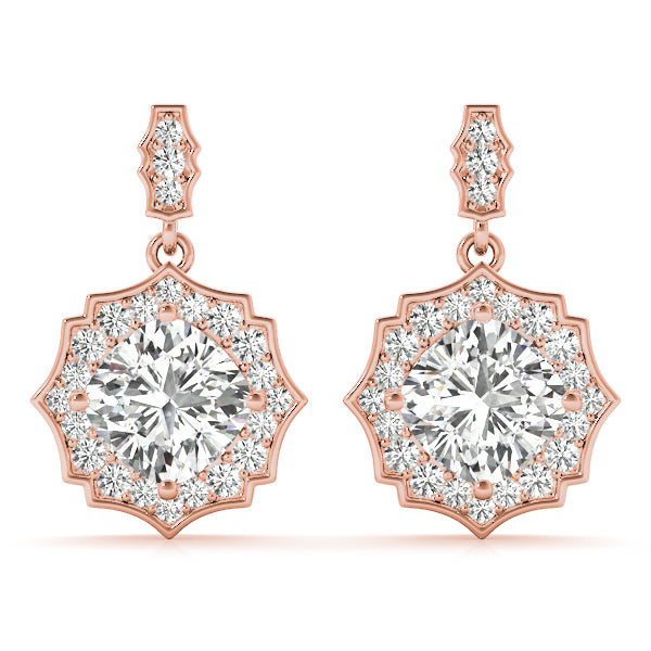 Rose Gold 5/8 CT Cushion Diamond Halo Earrings