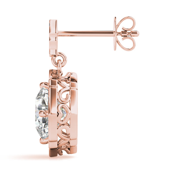 Rose Gold 5/8 CT Cushion Diamond Halo Earrings
