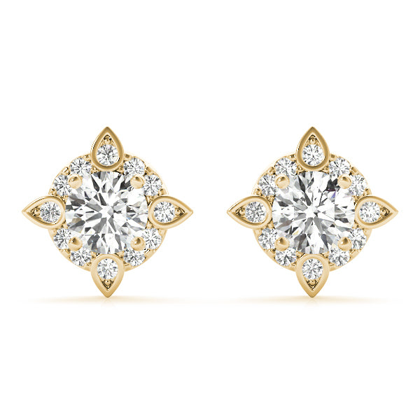 14K Yellow Gold Diamond Halo Stud Earrings