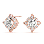 14K Rose Gold Diamond Halo Stud Earrings