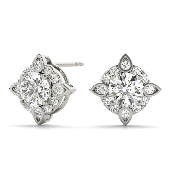 Round Diamond Halo Stud Earrings
