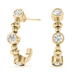 14K Yellow Gold Round Diamond J-Hoop Earrings