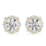 14K Yellow Gold Round Diamond Halo Earrings