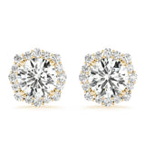 14K Yellow Gold Round Diamond Halo Earrings