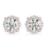 14K Rose Gold Round Diamond Halo Earrings