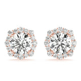 14K Rose Gold Round Diamond Halo Earrings