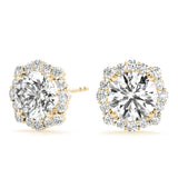 14K Yellow Gold Round Diamond Halo Earrings