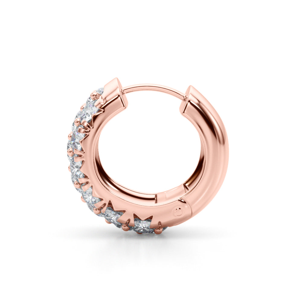 14K Rose Gold Round Diamond Huggie Earrings