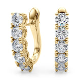 14K Yellow Gold Round Diamond J-Hoop Earrings