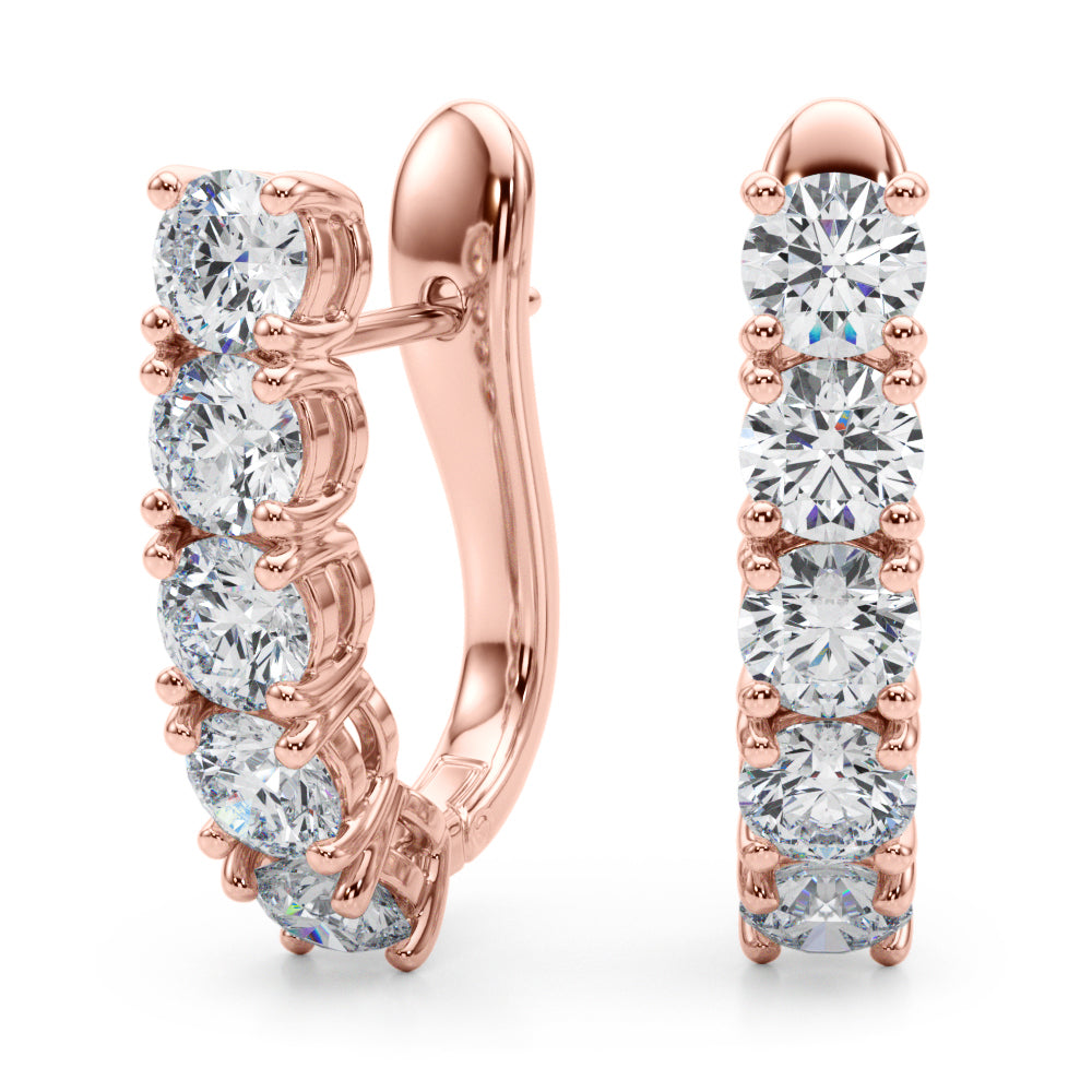 14K Rose Gold Diamond J-Hoop Earrings - 0.35 ctw