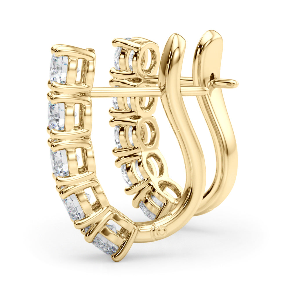 14K Yellow Gold Round Diamond J-Hoop Earrings