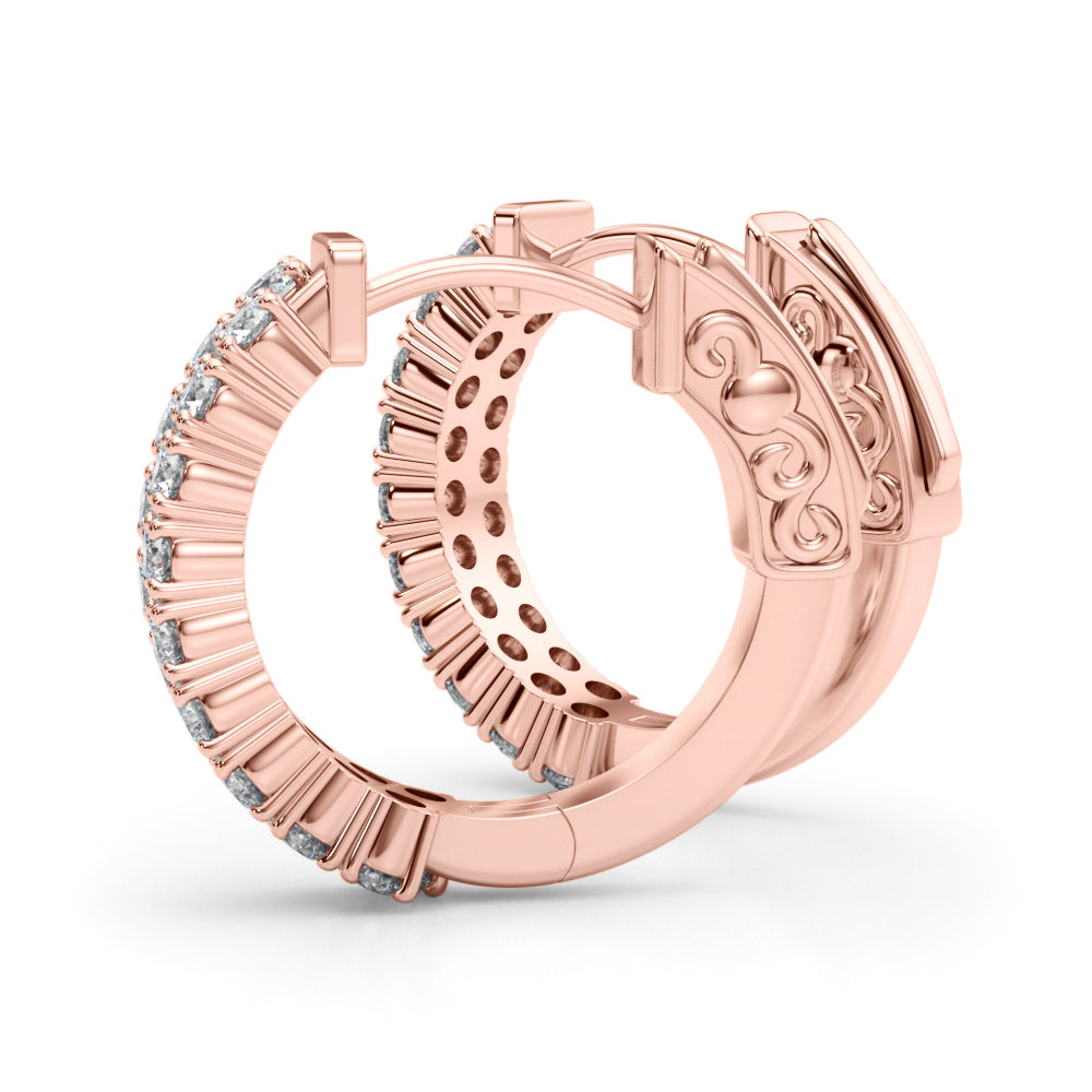 14K Rose Gold Diamond Hoop Earrings