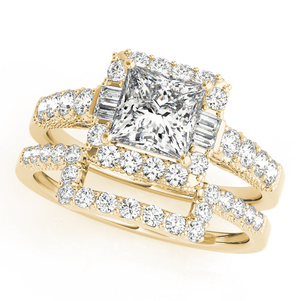 14K Yellow Gold 1.5ctw Diamond Halo Engagement Ring