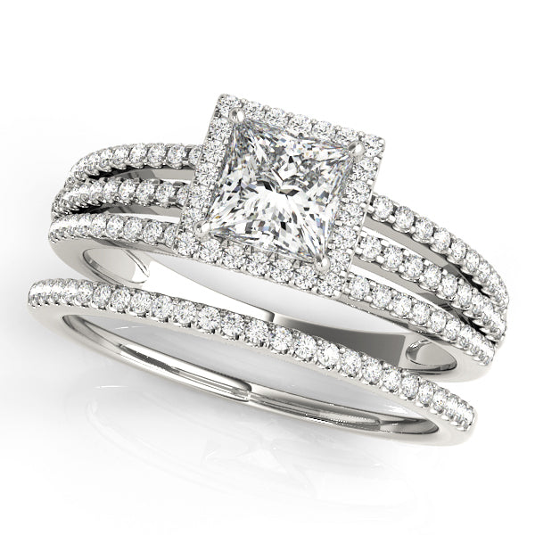 1 CT Square Diamond Halo Engagement Ring