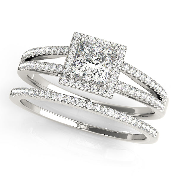 0.75 CT Square Diamond Halo Engagement Ring