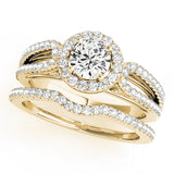 14K Yellow Gold Round Diamond Halo Engagement Ring