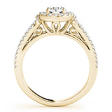 14K Yellow Gold Round Diamond Halo Engagement Ring