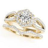 14K Yellow Gold Round Diamond Halo Engagement Ring