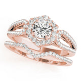 18K Rose Gold Round Diamond Halo Engagement Ring