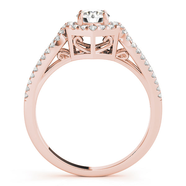 18K Rose Gold Round Diamond Halo Engagement Ring