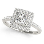 14K Gold Princess Diamond Halo Ring