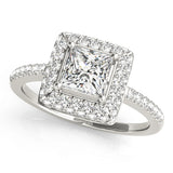 14K Gold Princess Diamond Halo Ring