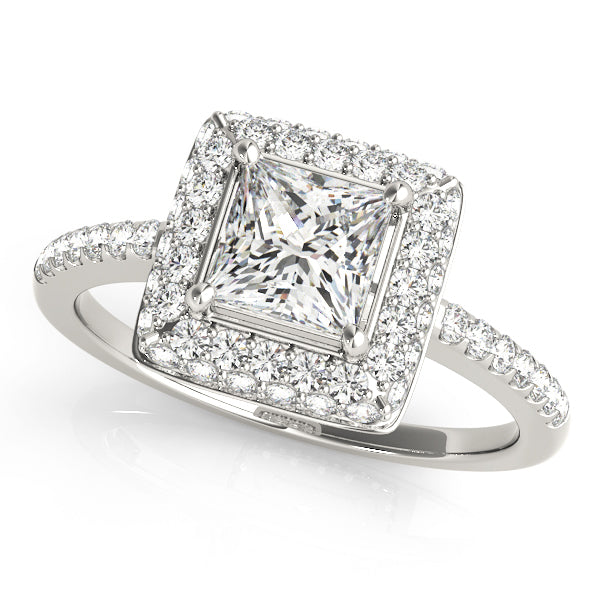 14K Gold Princess Diamond Halo Ring