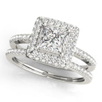 14K Gold Princess Diamond Halo Ring