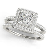 14K Gold Princess Diamond Halo Ring
