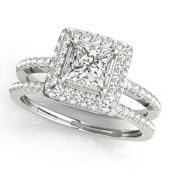 14K Gold Princess Diamond Halo Ring