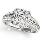Diamond Halo Engagement Ring with Accent Stones
