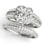 Diamond Halo Engagement Ring with Accent Stones