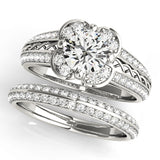 Diamond Halo Engagement Ring with Accent Stones