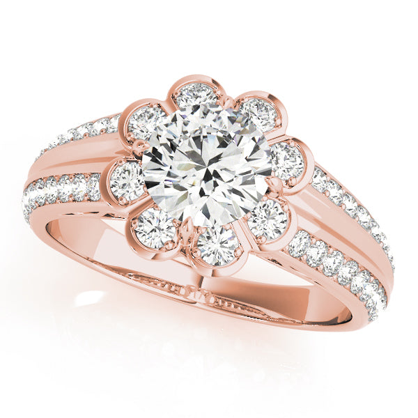 14K Rose Gold 1 CT Diamond Halo Engagement Ring
