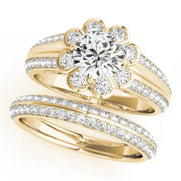14K Yellow Gold 1 CT Diamond Halo Engagement Ring