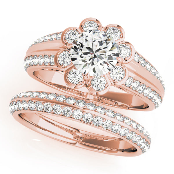 14K Rose Gold 1 CT Diamond Halo Engagement Ring