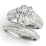 Diamond Halo Engagement Ring with Accent Stones