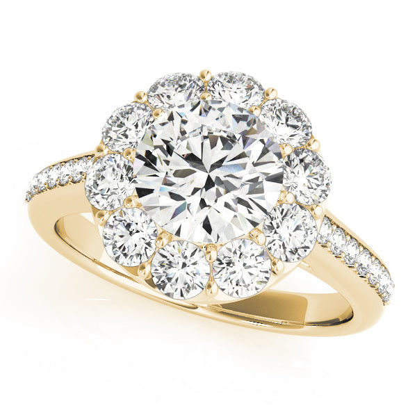 14K Yellow Gold Round Diamond Halo Engagement Ring