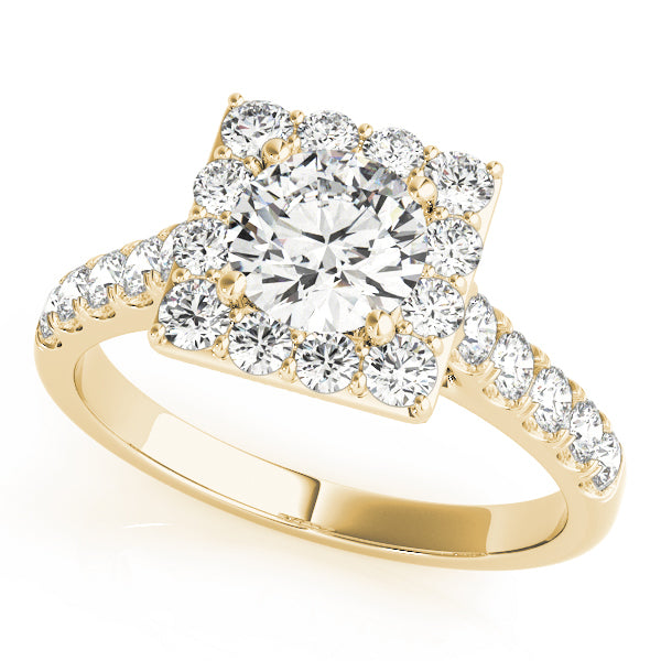 18K Yellow Gold Round Diamond Halo Engagement Ring
