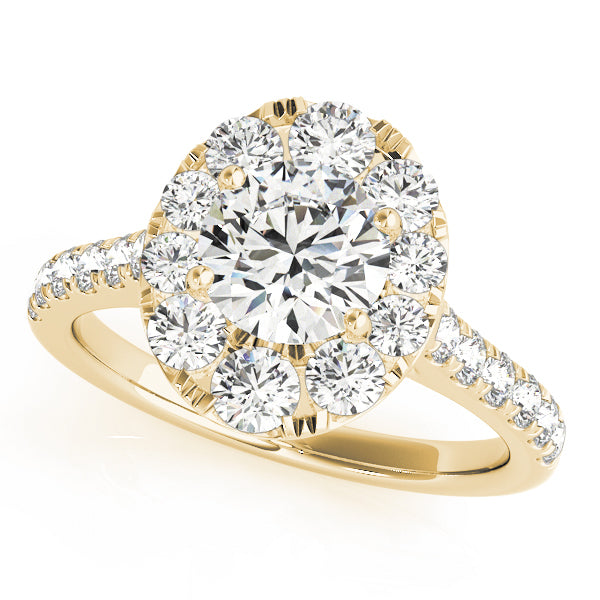 14K Yellow Gold Round Diamond Halo Engagement Ring