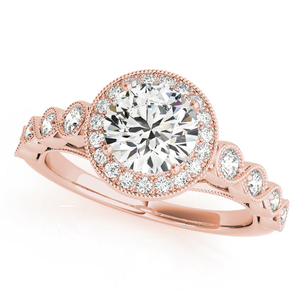 14K Rose Gold Round Diamond Halo Engagement Ring