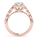 14K Rose Gold Round Diamond Halo Engagement Ring