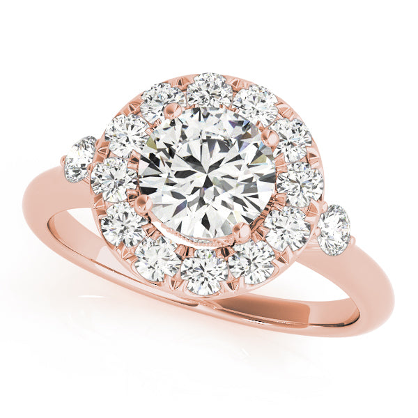 18K Rose Gold Round Diamond Halo Engagement Ring