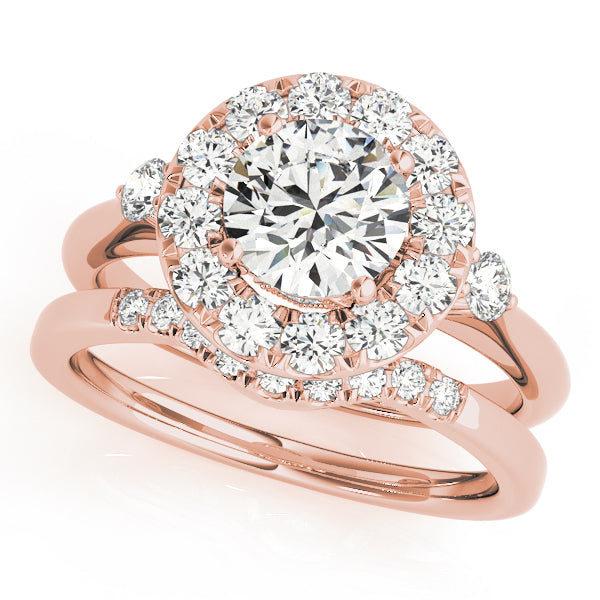 18K Rose Gold Round Diamond Halo Engagement Ring