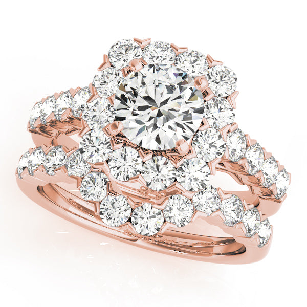 14K Rose Gold Diamond Halo Engagement Ring 2.25ctw